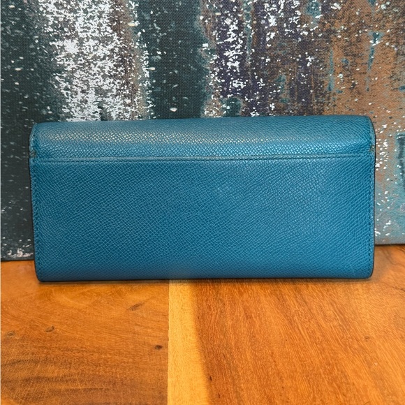 COACH Textured Leather Slim Envelope Wallet w/Pop-Up Pouch: Teal & Purple - Picture 10 of 16